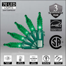 Load image into Gallery viewer, green faceted M5 shatterproof christmas lights with energy chart