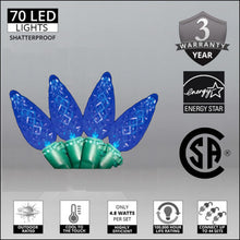 Load image into Gallery viewer, blue 70 LED lights shatterproof faceted christmas lights