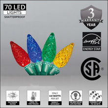 Load image into Gallery viewer, 70 LED multicolor shatterproof christmas lights