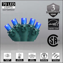 Load image into Gallery viewer, blue 5mm shatterproof christmas lights with energy chart