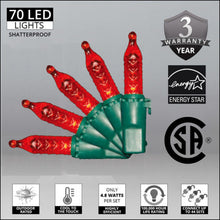Load image into Gallery viewer, Red faceted M5 shatterproof christmas lights with energy chart