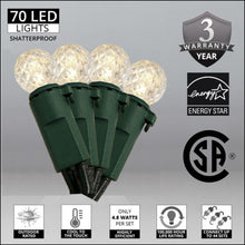 Load image into Gallery viewer, Warm white 70 LED faceted G12 shatterproof christmas lights