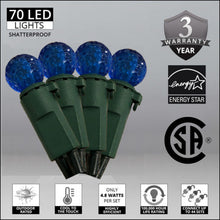 Load image into Gallery viewer, blue 70 LED faceted G12 shatterproof christmas lights