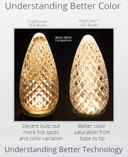 Load image into Gallery viewer, traditional and opticore bulb color comparison