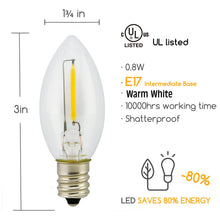 Load image into Gallery viewer, warm white filament christmas bulb dimensions and energy percentage