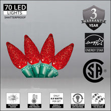 Load image into Gallery viewer, Red 70 LED lights shatterproof faceted christmas lights
