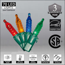 Load image into Gallery viewer, Multicolor faceted M5 shatterproof christmas lights with energy chart
