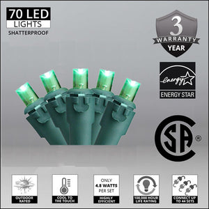 Case 24 Green 70 Light LED Commercial 5mm Outdoor Christmas Mini Light Set