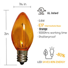 Load image into Gallery viewer, orange filament christmas bulb dimensions and energy percentage
