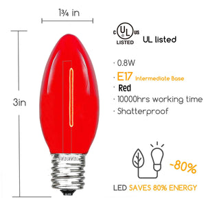 RED C9 LED Replacement Bulbs filament  LED Christmas Light Bulb Shatterproof Bulb Fits E17 Socket  Case 500