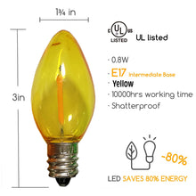 Load image into Gallery viewer, yellow filament christmas bulb dimensions and energy percentage
