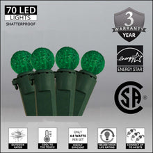 Load image into Gallery viewer, Green 70 LED faceted G12 shatterproof christmas lights
