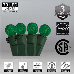 Green 70 LED faceted G12 shatterproof christmas lights