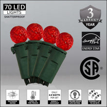 Load image into Gallery viewer, Red 70 LED faceted G12 shatterproof christmas lights

