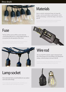 Outdoor Weatherproof UL 15 Lights E26 led Garden Patio String Light